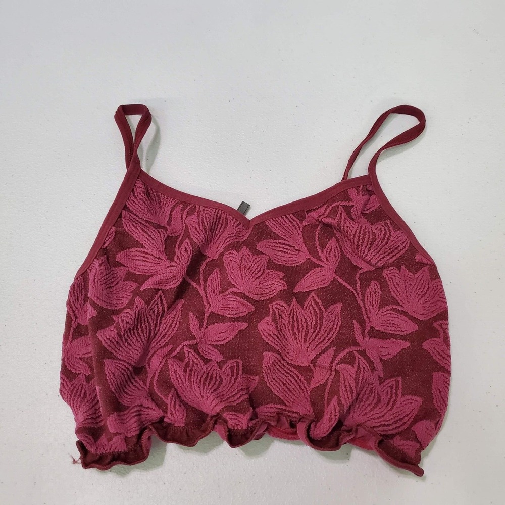 Anthropologie Women Bra Small‎ Medium Red Floral Bralette Ruffles Wireless